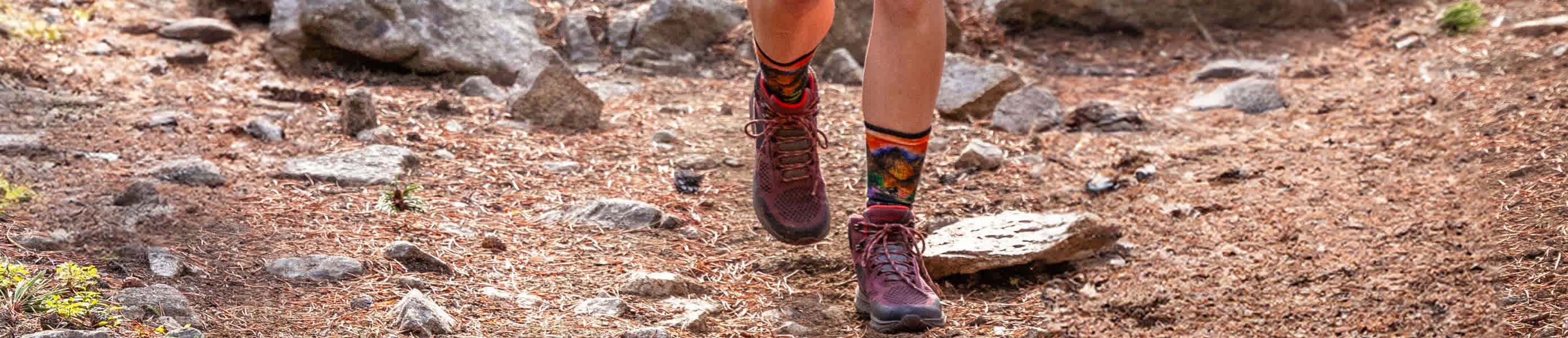 Hiker wearing hike socks on trail