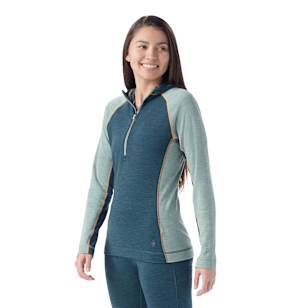 Women's Classic Thermal Merino Base Layer 1/2 Zip Hoodie Boxed - Twilight Blue-Arctic Green