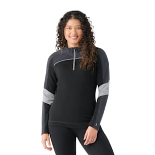 Women's Classic Thermal Merino Base Layer Colorblock 1/4 Zip Boxed - Black-Charcoal Heather