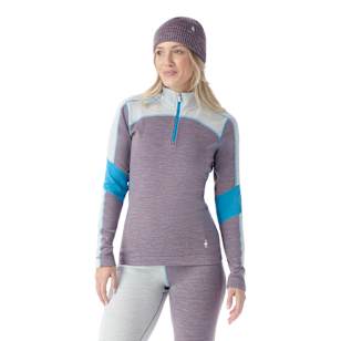 Women's Classic Thermal Merino Base Layer Colorblock 1/4 Zip Boxed - Winter Sky-Chalk Violet Heather