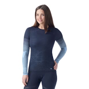 Women's Intraknit™ Thermal Merino Base Layer Pattern Crew - Deep Navy-Serene Blue
