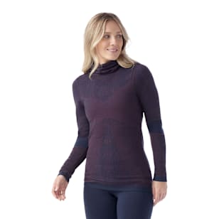 Women's Intraknit™ Thermal Max Merino Base Layer Pattern Hoodie - Deep Navy-Eggplant