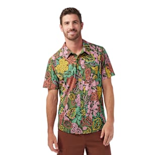 Men's Everyday Party Short Sleeve Button Down - Fern Green Aloha Forest