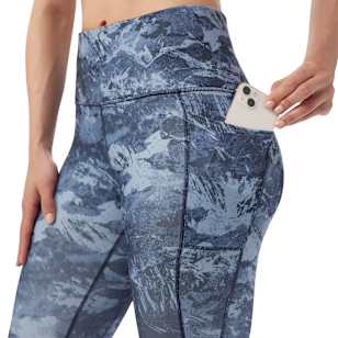 Legging de sport imprimé pour femmes - Montagne bleu nuit tombante