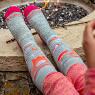 Kids' Wintersport Ski Day Over The Calf Socks - Frosty Green