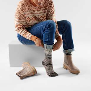 Everyday Cozy Popcorn Cable Crew Socks - Taupe-Natural Marl