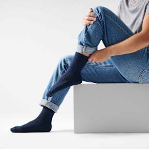 Everyday Solid Rib Crew Socks - Deep Navy