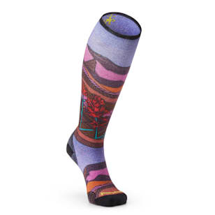 Women's Ski Floral Field Print Over The Calf Socks - Picante