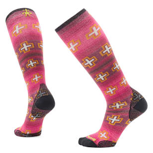 Women's Ski Paths Crossed Print Over The Calf Socks - Power Pink
