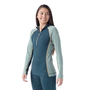 Women's Classic Thermal Merino Base Layer 1/2 Zip Hoodie - Twilight Blue-Arctic Green