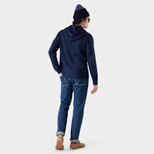 Men's Waffle Henley Hoodie - Deep Navy