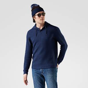 Men's Waffle Henley Hoodie - Deep Navy
