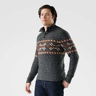 Men's Heavy Henley Sweater - Charcoal-Pecan Brown