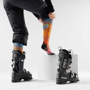 Ski Geo Peaks Print Over The Calf Socks - Orange Rust