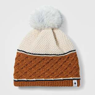 Cable Knit Colorblock Pom Beanie - Squash