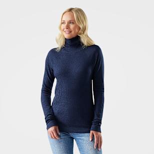 Women's Thermal Merino Rib Turtleneck - Nightfall Blue-Deep Navy