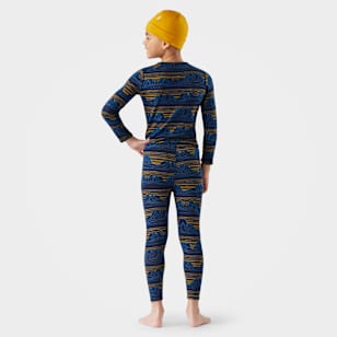 Kids' Classic Thermal Merino Base Layer Bottom - Deep Navy Geo Peaks