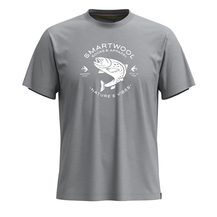 (取寄) スマートウール トラウト フィッシング グラフィック T-シャツ - メリノ ウール, ショート スリーブ SmartWool Trout Fishing Graphic T-Shirt - Merino Wool, Short Sleeve Light Gray Heather Trout Fishing Short Sleeve Graphic Tee - Smartwool US